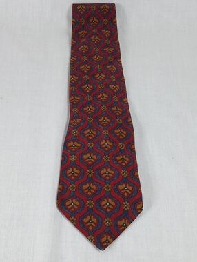 Bill Blass Red and Brown Medallion Silk Tie